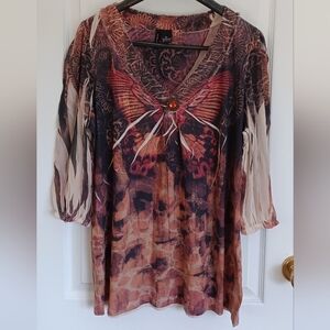 NEW DIRECTIONS XL 100% POLYESTER DOUBLE-SIDED PRINT W/BUTTERFLY IMAGE TOP USA